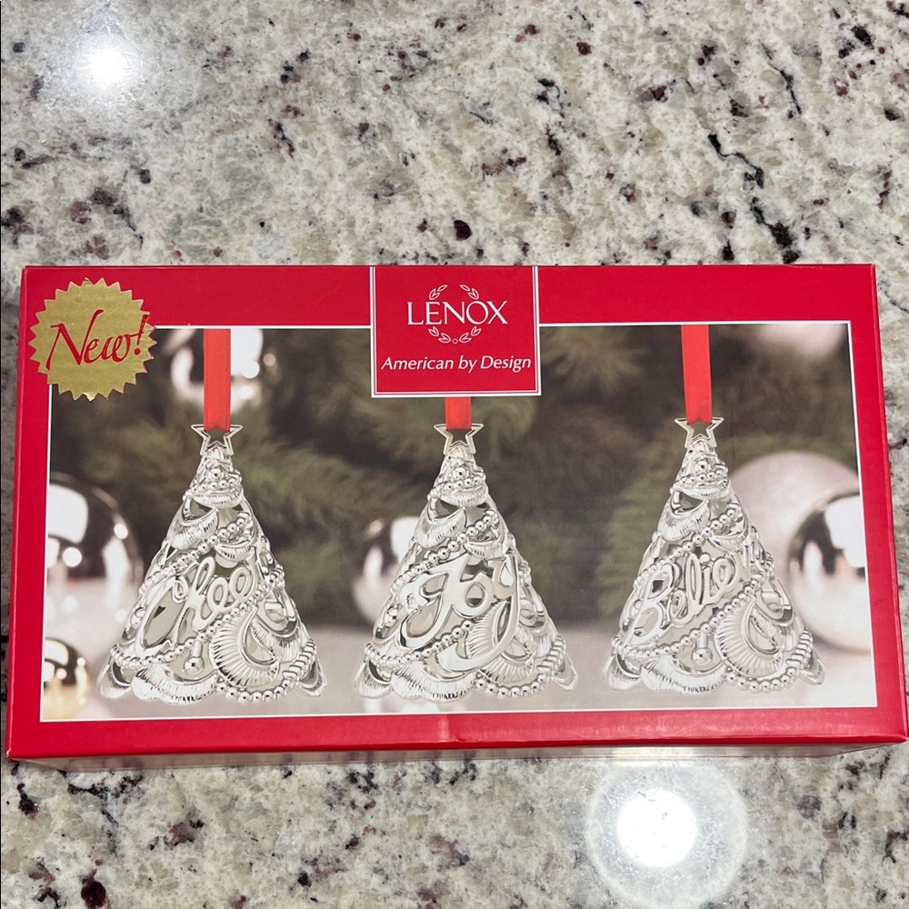 Lenox Silver and Red Holiday Ornament Trio